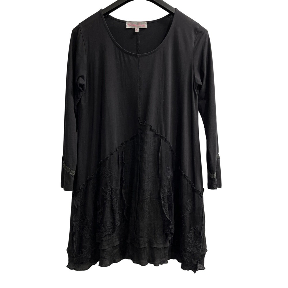 Pretty Angel Dress Black Linen‎ Blend Mini Layered Mesh Lace Whimsigoth Fairy